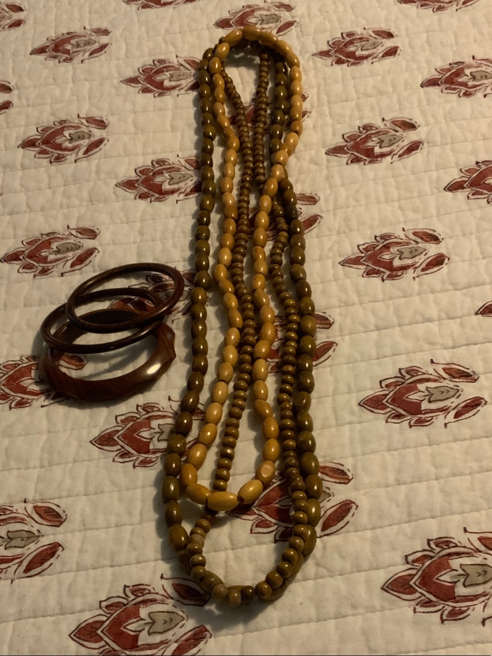 Layered wood Bead Necklace with wood Bracelets
